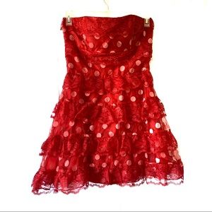 Red polka dot strapless holiday/party dress rare find!